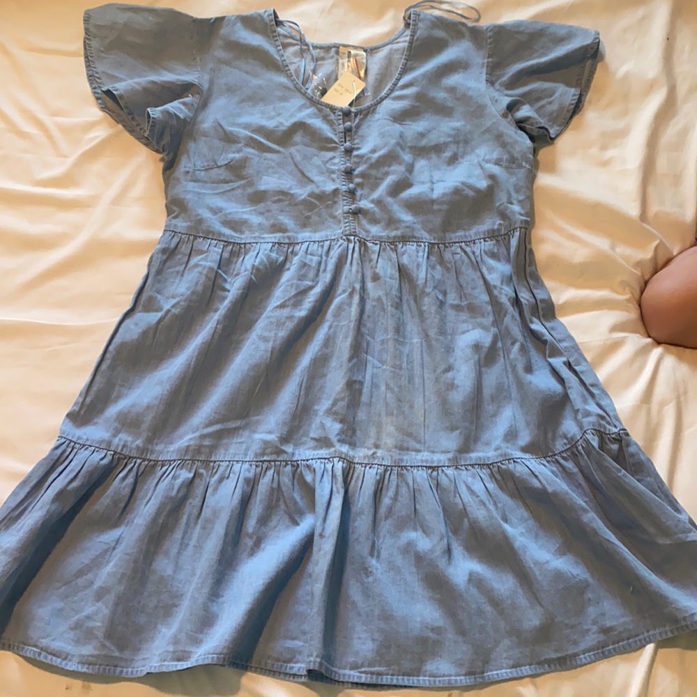 Light denim tiered ruffle dress